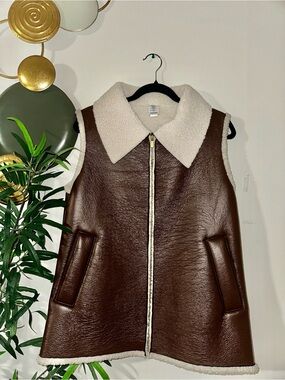 Women’s Brown Faux Shearling Zip Vest